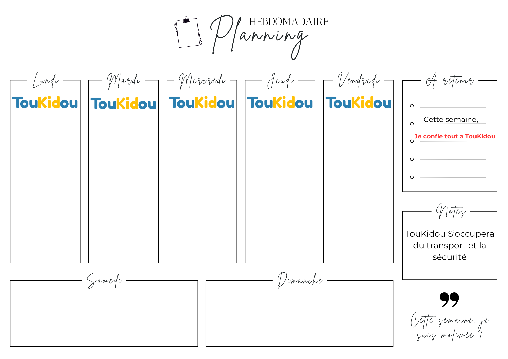 Forfait Hebdomadaire TouKidou